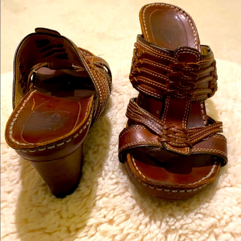 Frye leather woven wedge boho sandals size 7.5